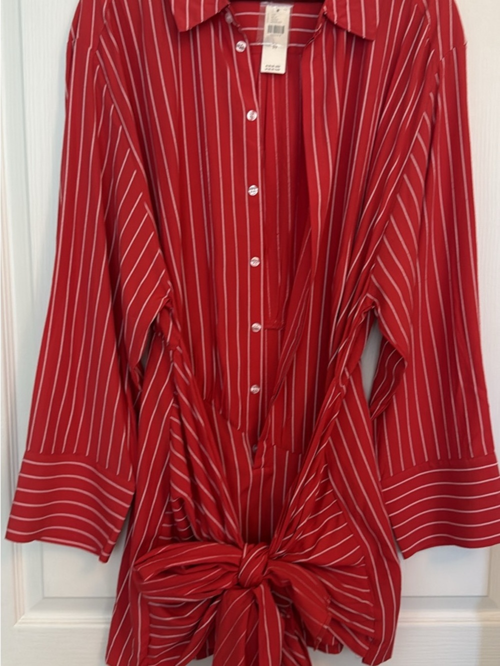 Bardot Red and White Striped Tie-Front Button Down Shirt